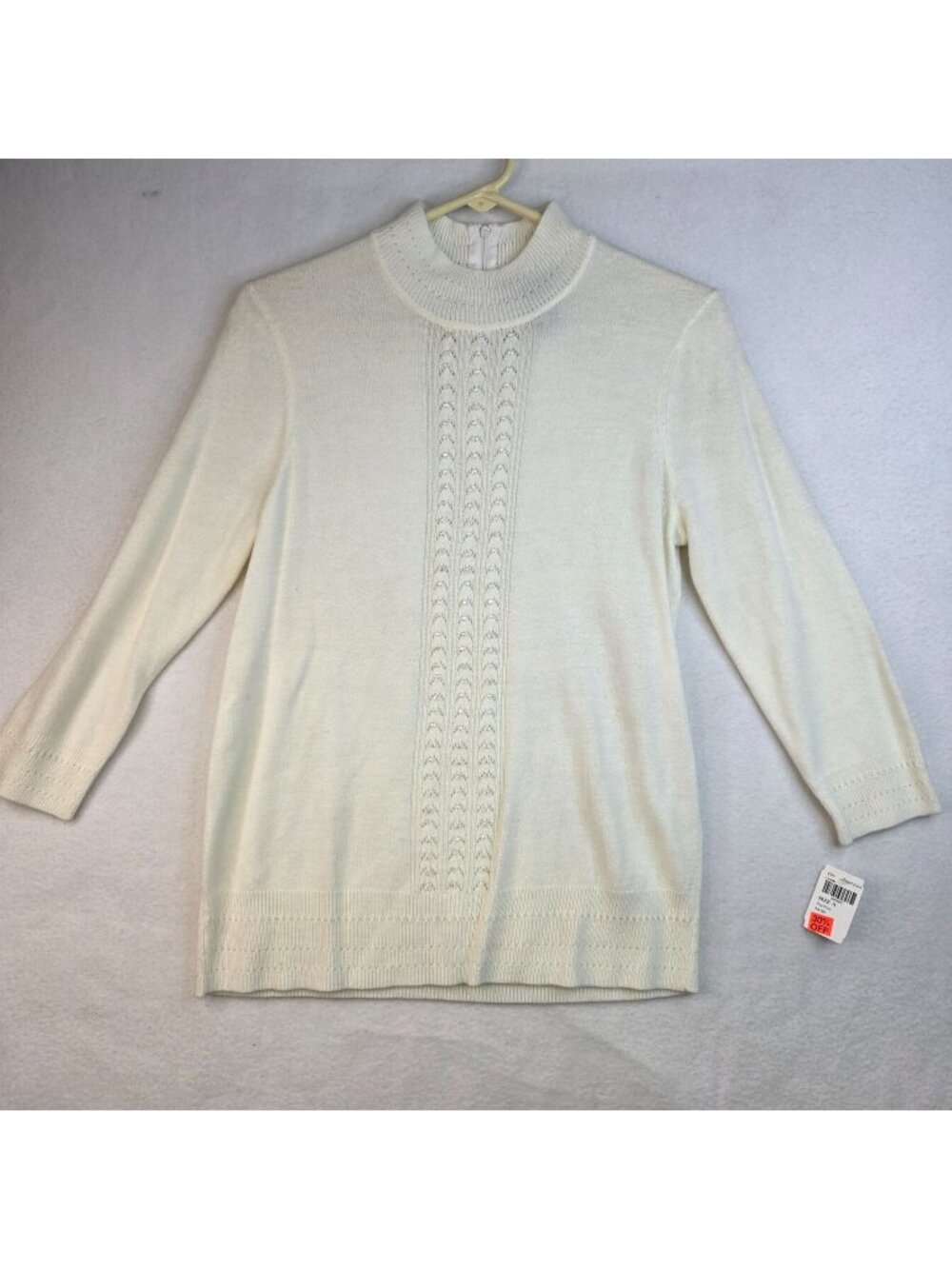 Koret Beaded Mock Neck Sweater Small Ivory Preppy Coastal Fairy Classic Feminine
